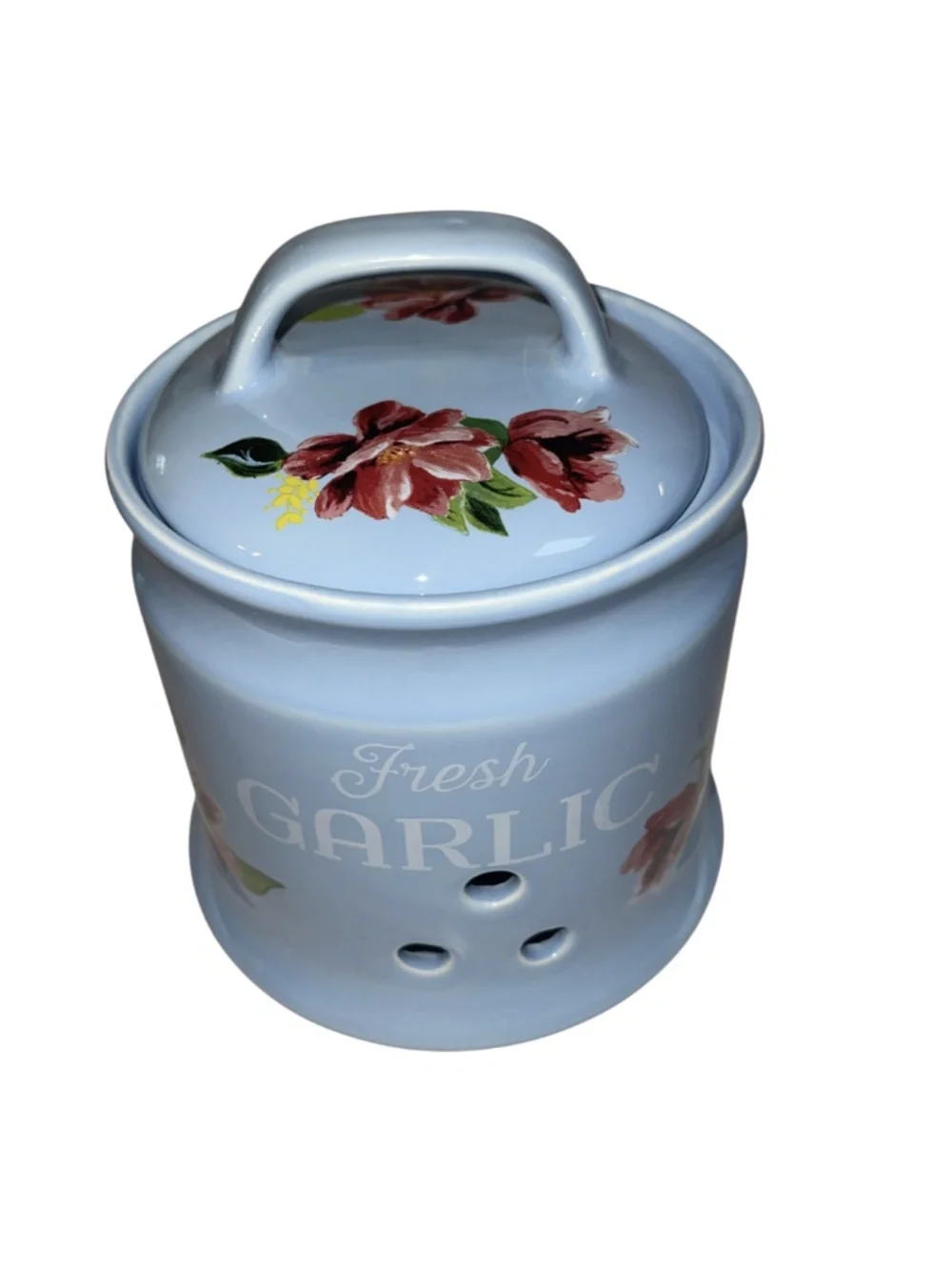 Pioneer Woman Fresh Garlic Keeper Floral Spring Bouquet Stoneware Cottagecore